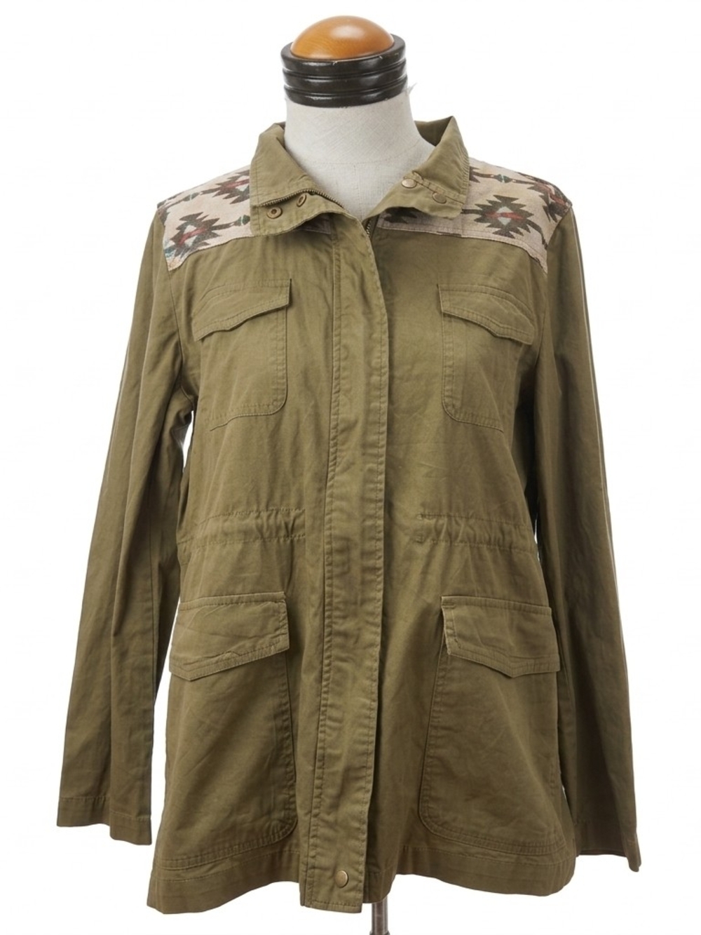 EARTHBOUND Olive Utility Jacket with Aztec Shoulder Detail